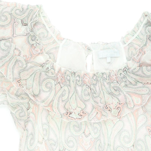 Red Herring Womens Multicoloured Geometric Polyester Shift Size 14 Scoop Neck Button - Frill