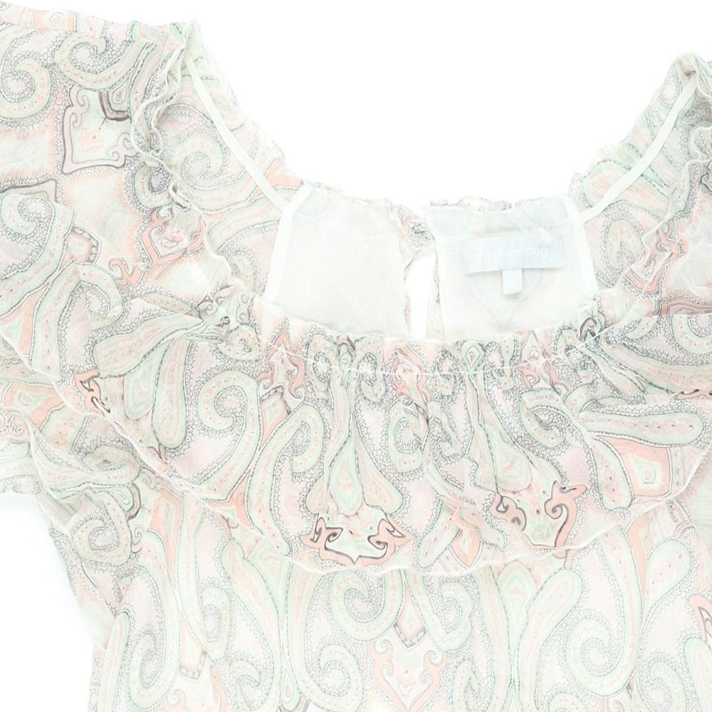 Red Herring Womens Multicoloured Geometric Polyester Shift Size 14 Scoop Neck Button - Frill