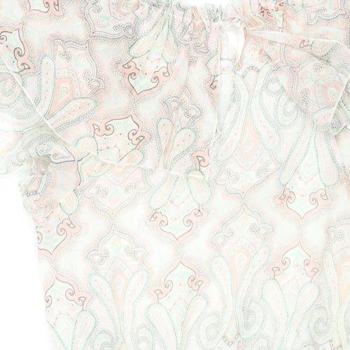 Red Herring Womens Multicoloured Geometric Polyester Shift Size 14 Scoop Neck Button - Frill