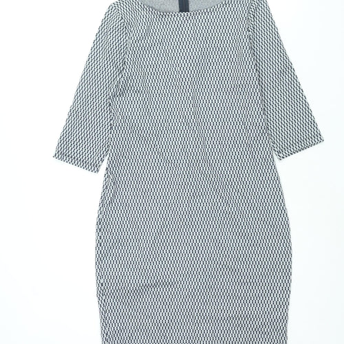 Esprit Womens Grey Check Polyester Bodycon Size M Round Neck Zip