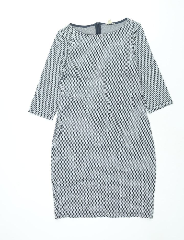 Esprit Womens Grey Check Polyester Bodycon Size M Round Neck Zip