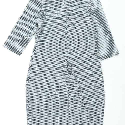Esprit Womens Grey Check Polyester Bodycon Size M Round Neck Zip