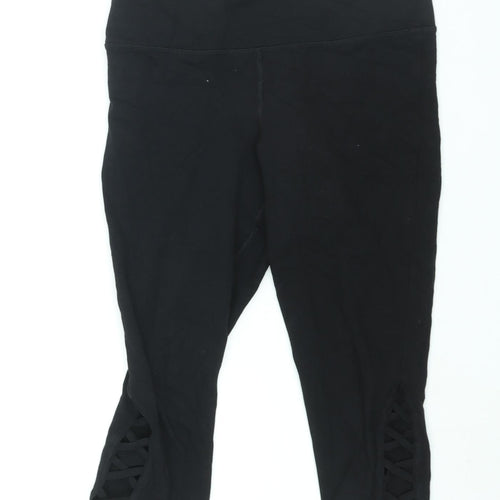 FOREVER 21 Womens Black Polyester Capri Leggings Size L - Lace Up Detail