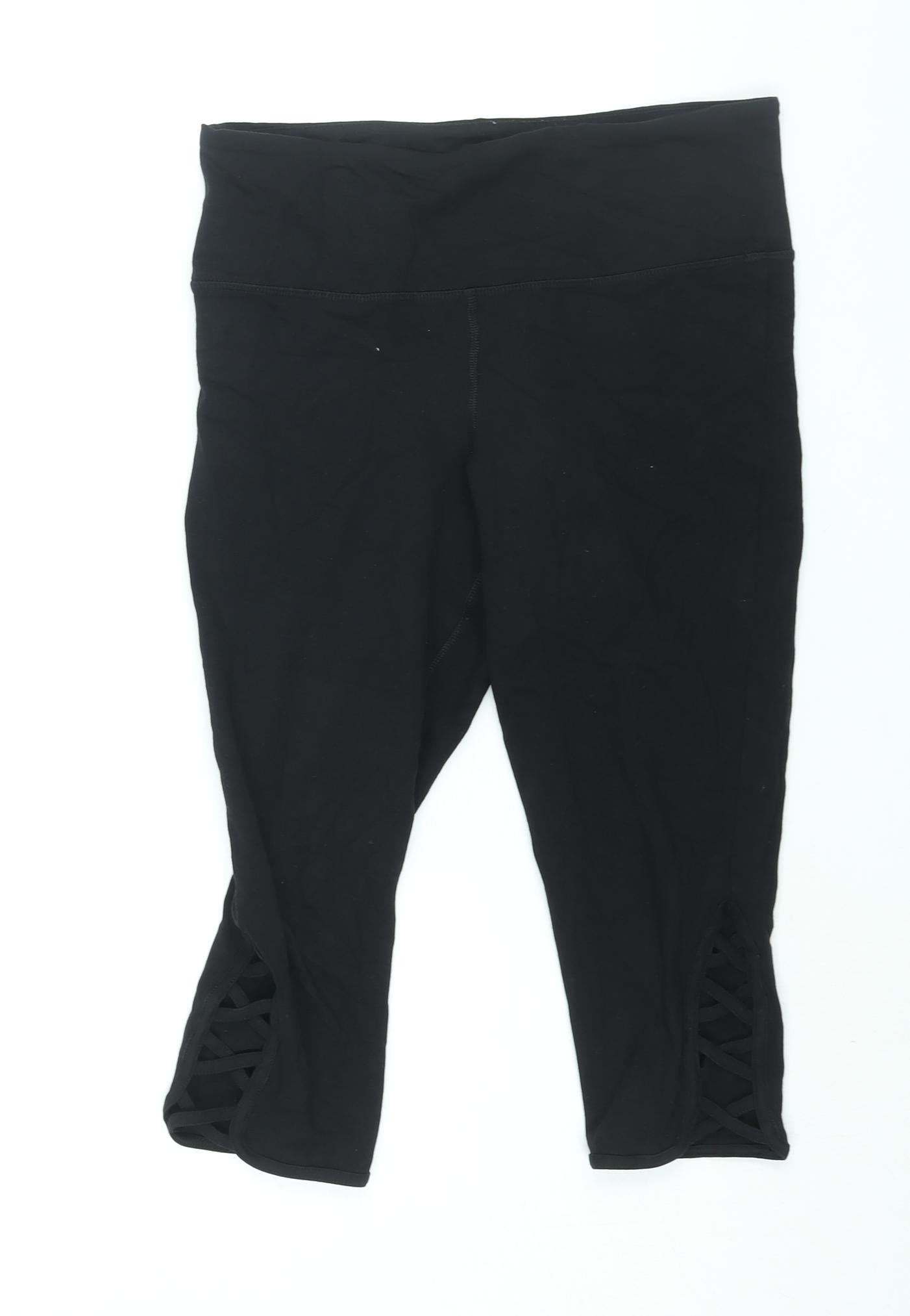 FOREVER 21 Womens Black Polyester Capri Leggings Size L - Lace Up Detail