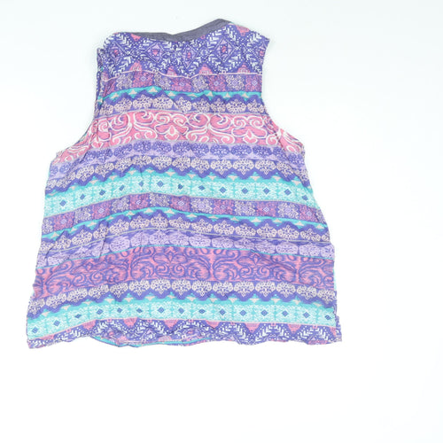 M&Co Womens Purple Geometric Cotton Basic Blouse Size 16 V-Neck