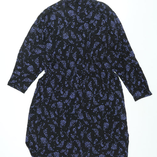 Monsoon Womens Black Geometric Viscose Shift Size M Mock Neck Pullover - Drawstring Waist