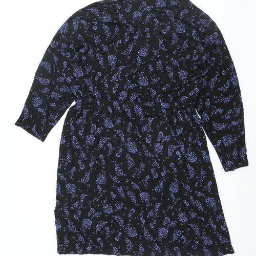 Monsoon Womens Black Geometric Viscose Shift Size M Mock Neck Pullover - Drawstring Waist