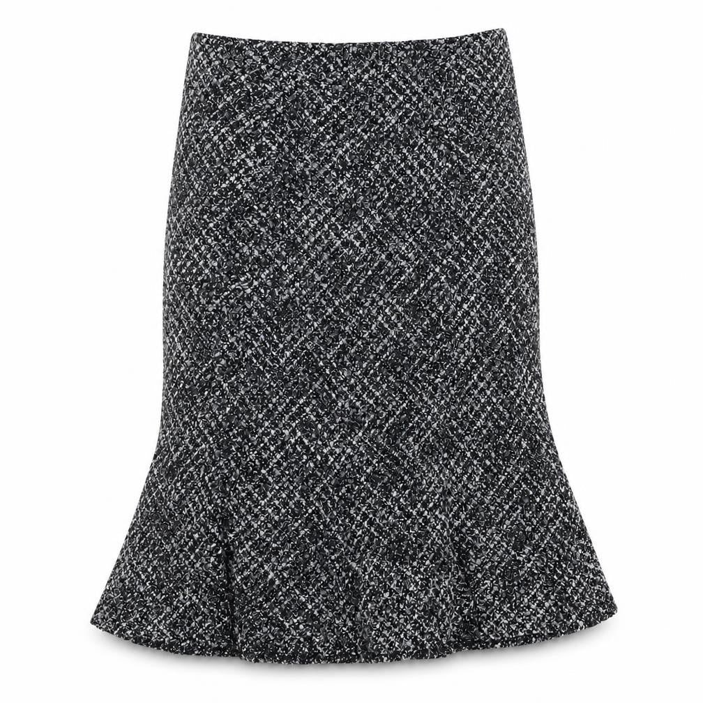 Front view of Country Casuals women’s grey polyester trumpet skirt, size UK 14, zip