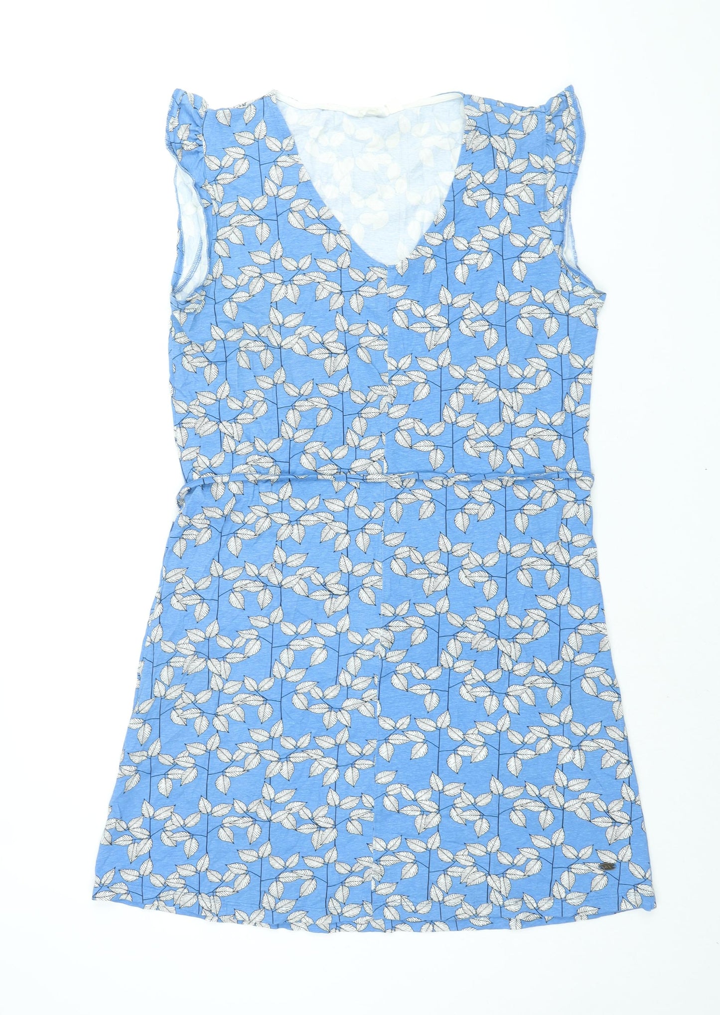 Trepass Womens Blue Geometric Cotton Shift Size L V-Neck Pullover - Belted