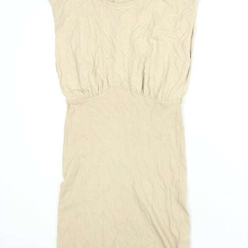 Bershka Womens Beige Cotton Shift Size L Round Neck Pullover