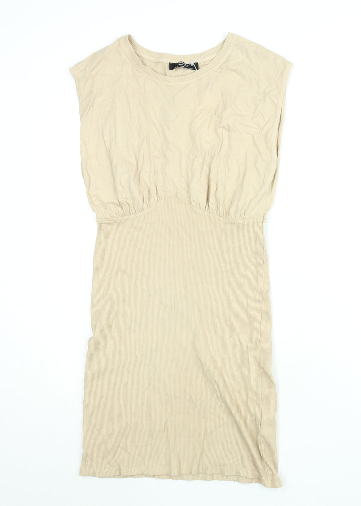 Bershka Womens Beige Cotton Shift Size L Round Neck Pullover