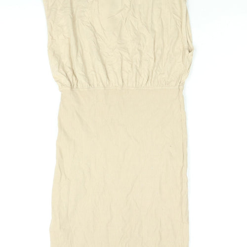 Bershka Womens Beige Cotton Shift Size L Round Neck Pullover