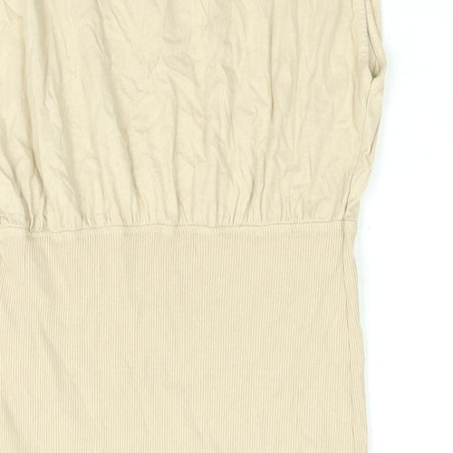 Bershka Womens Beige Cotton Shift Size L Round Neck Pullover