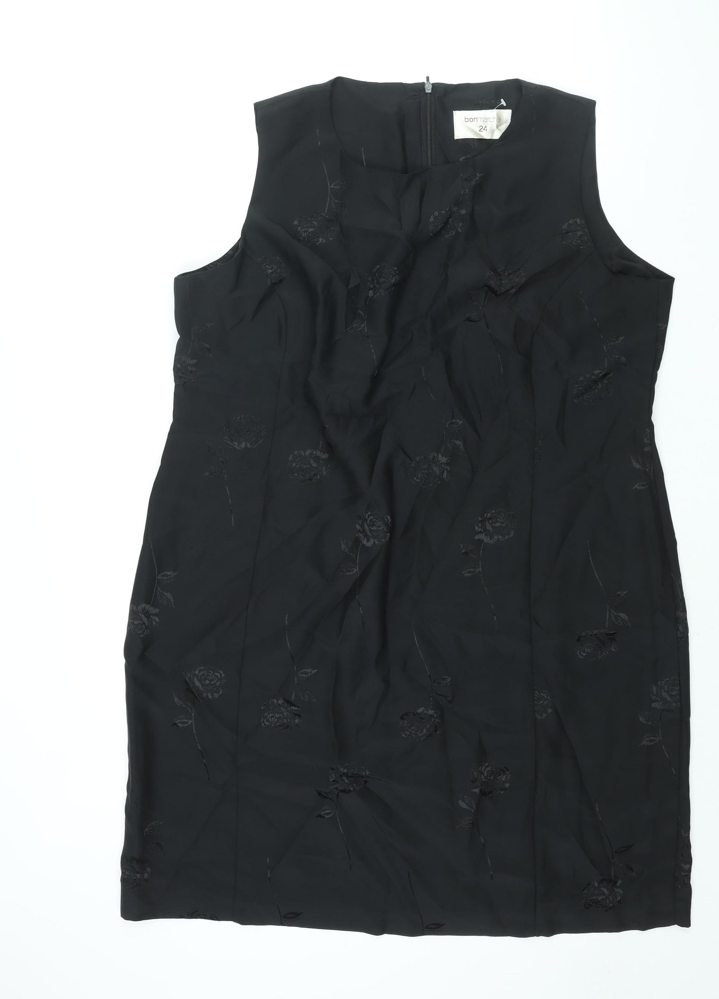 Bonmarché Womens Black Floral Polyester Shift Size 24 Round Neck Zip