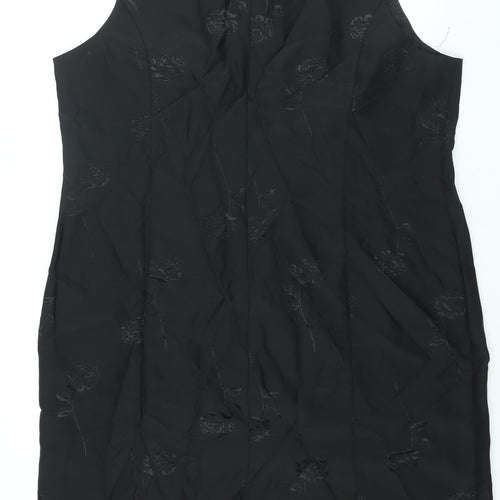 Bonmarché Womens Black Floral Polyester Shift Size 24 Round Neck Zip