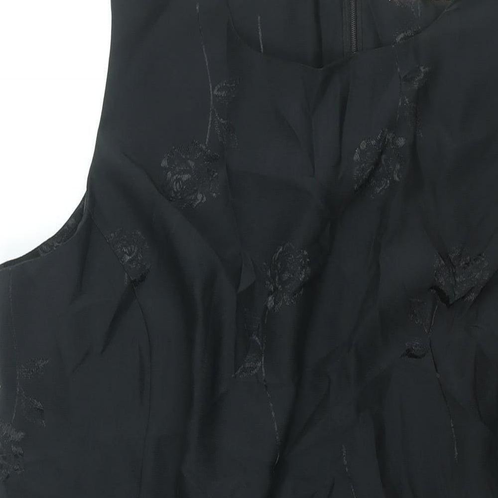 Bonmarché Womens Black Floral Polyester Shift Size 24 Round Neck Zip
