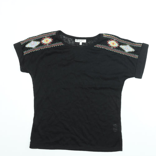Brave Soul Womens Black Polyester Basic Blouse Size S Round Neck - Embroidered