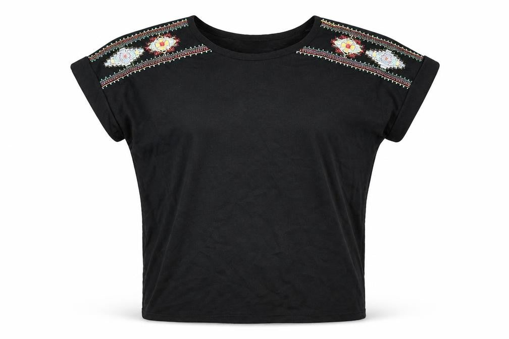 Brave Soul Womens Black Polyester Basic Blouse Size S Round Neck - Embroidered