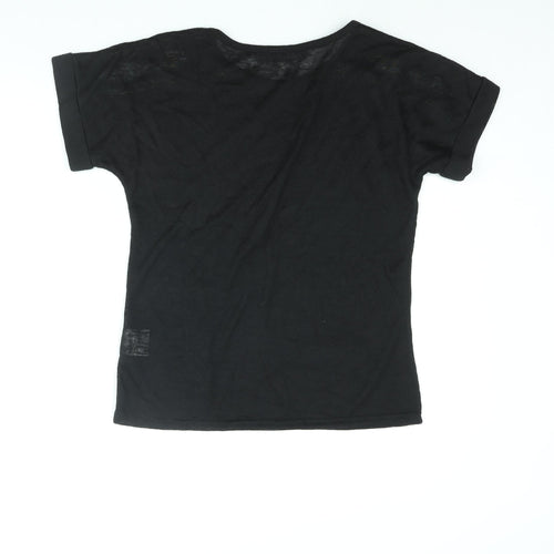 Brave Soul Womens Black Polyester Basic Blouse Size S Round Neck - Embroidered