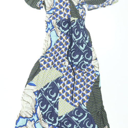 NEXT Womens Multicoloured Geometric Viscose Shift Size 14 Mock Neck Zip - Drawstring Waist