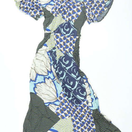 NEXT Womens Multicoloured Geometric Viscose Shift Size 14 Mock Neck Zip - Drawstring Waist