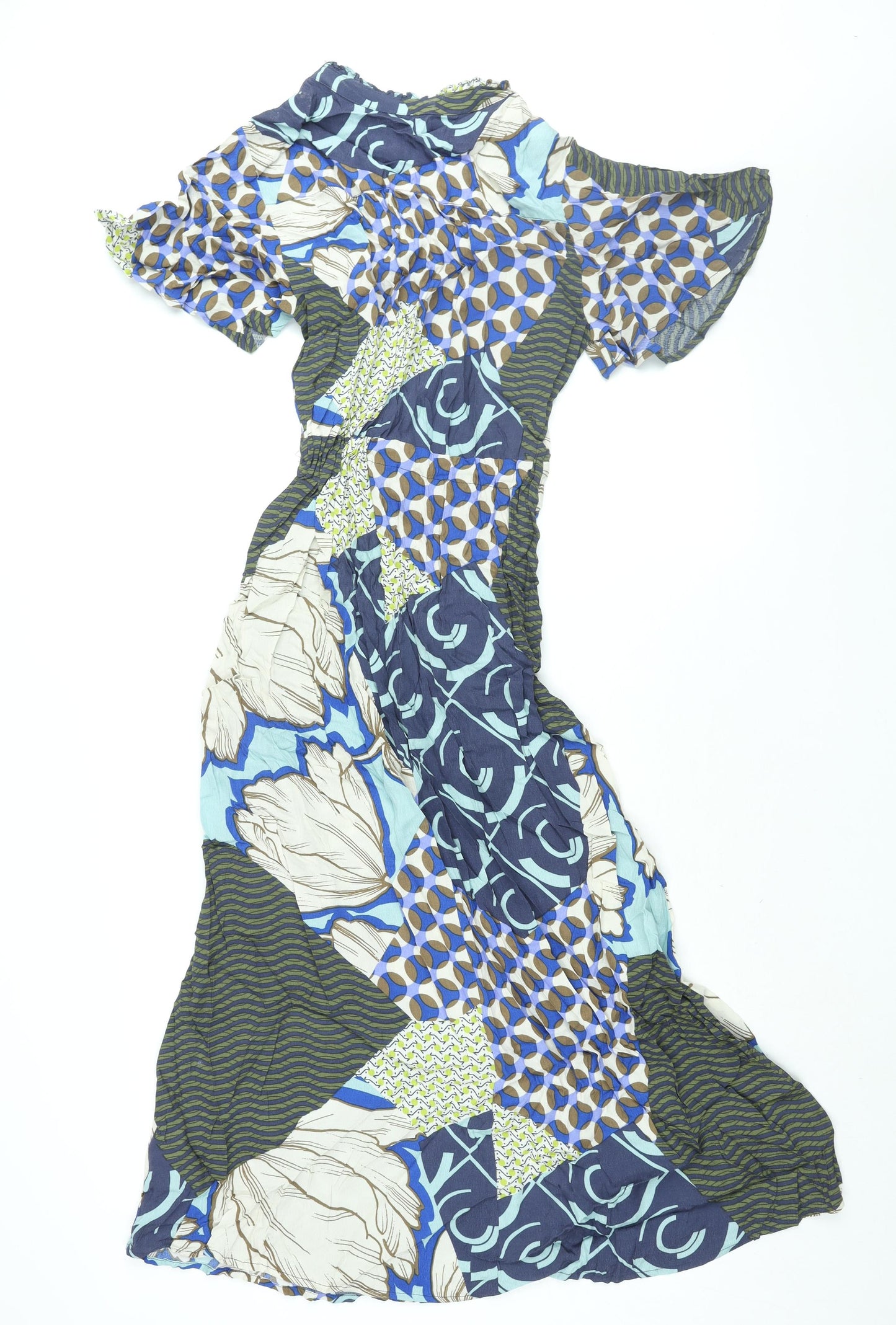 NEXT Womens Multicoloured Geometric Viscose Shift Size 14 Mock Neck Zip - Drawstring Waist