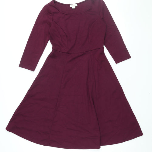Monsoon Womens Purple Polyester Fit & Flare Size 8 Round Neck Zip