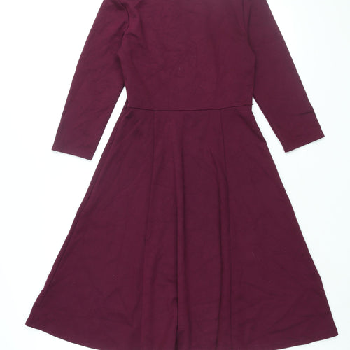 Monsoon Womens Purple Polyester Fit & Flare Size 8 Round Neck Zip