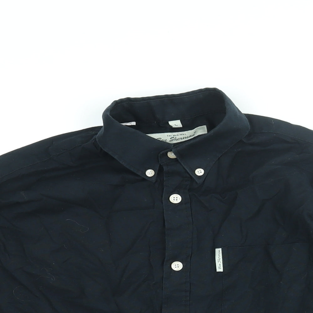 Ben Sherman Mens Black Cotton Button-Up Size L Collared Button