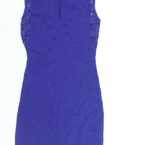 Divided by H&M Womens Blue Viscose Bodycon Size 6 Round Neck Button - Lace Detail