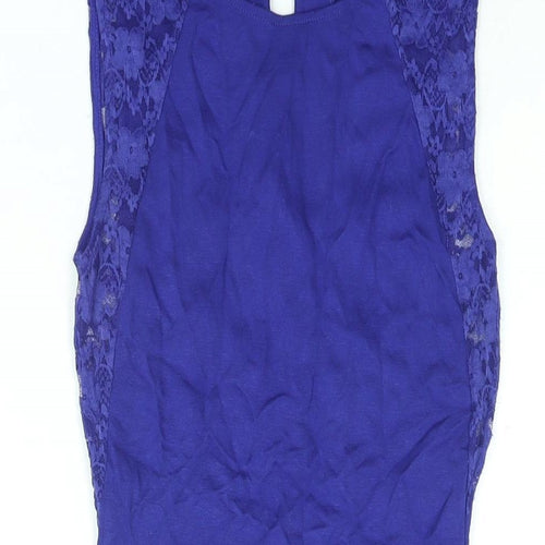 Divided by H&M Womens Blue Viscose Bodycon Size 6 Round Neck Button - Lace Detail