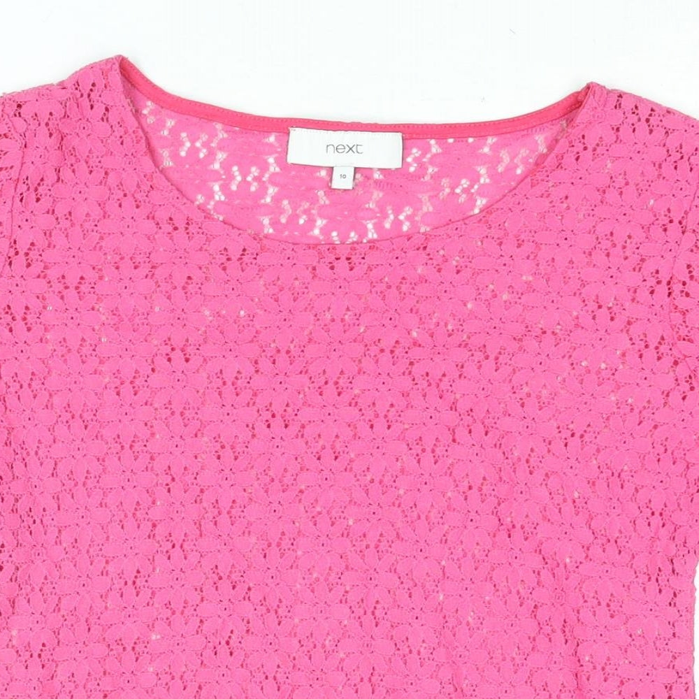 NEXT Womens Pink Polyester Basic Blouse Size 10 Round Neck