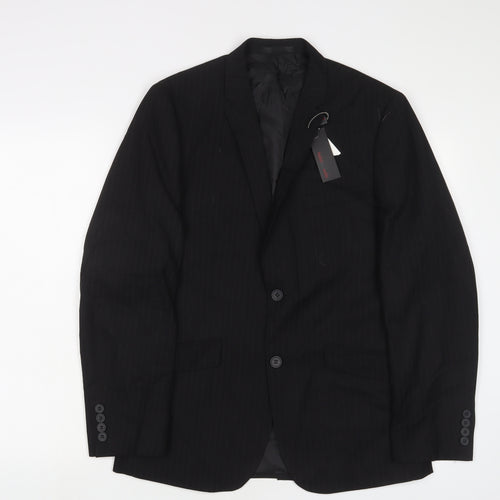 Butler & Web Mens Black Striped Polyester Jacket Suit Jacket Size 36 Regular