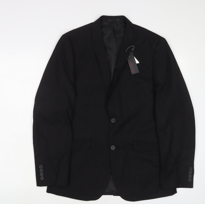 Butler & Web Mens Black Striped Polyester Jacket Suit Jacket Size 36 Regular