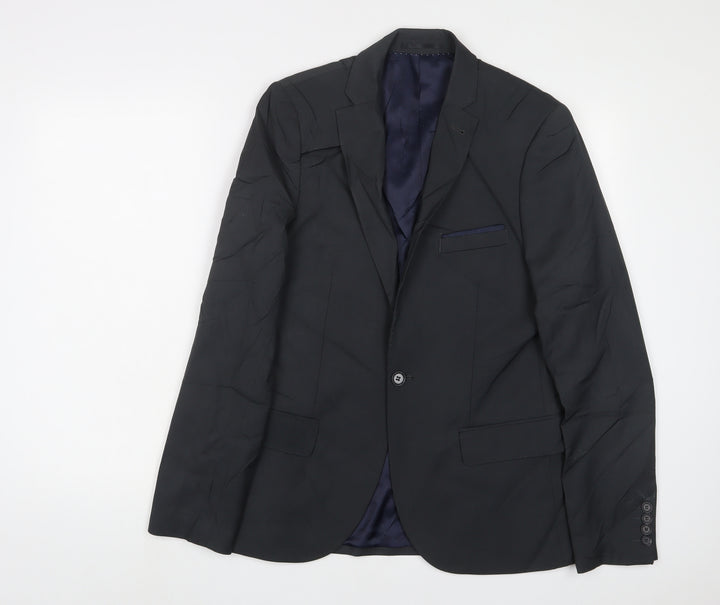 Topman Mens Grey Polyester Jacket Suit Jacket Size 38 Regular