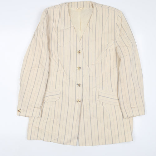 Precis Womens Beige Striped Jacket Blazer Size 16 Button