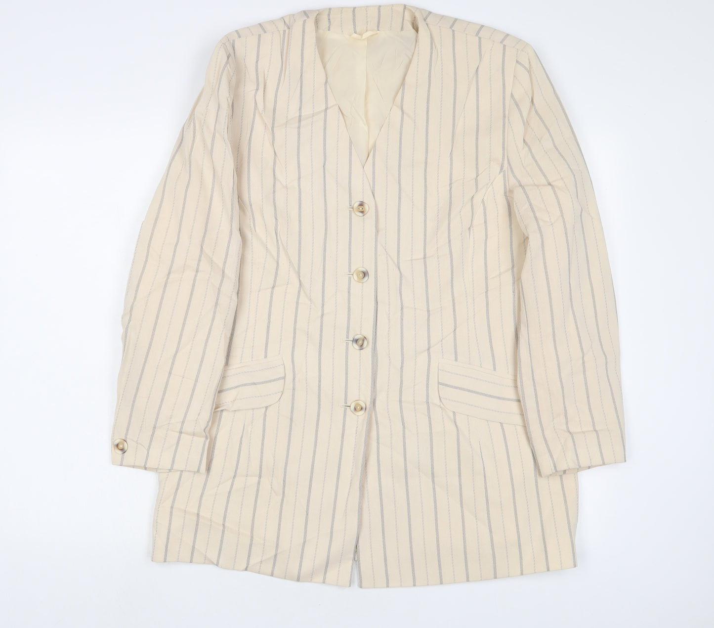 Precis Womens Beige Striped Jacket Blazer Size 16 Button