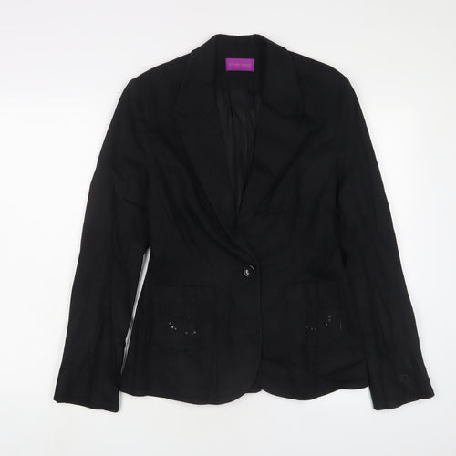Therapy Womens Black Jacket Blazer Size 12 Button - Embroidered, Sequins