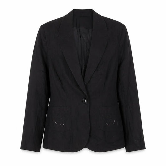 Front view of Therapy women’s black jacket blazer, size UK 12, button - embroidered, sequins