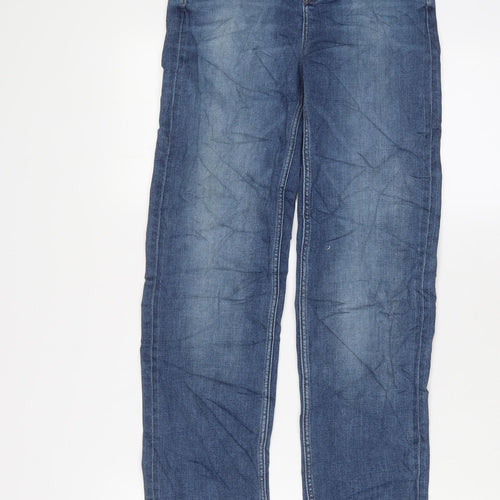 Marks and Spencer Womens Blue Cotton Straight Jeans Size 6 L31 in Regular Zip