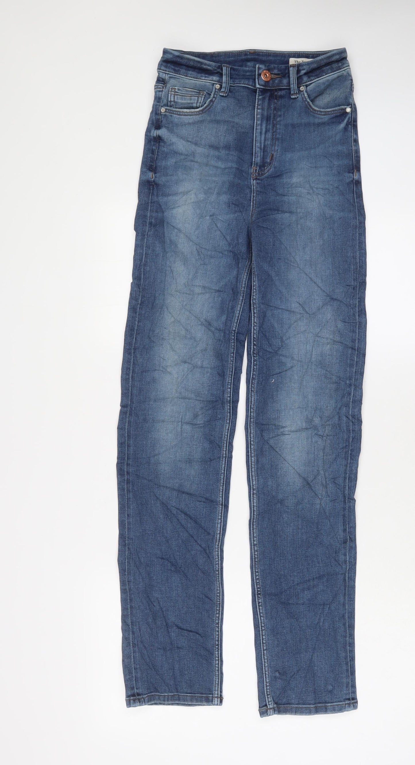 Marks and Spencer Womens Blue Cotton Straight Jeans Size 6 L31 in Regular Zip