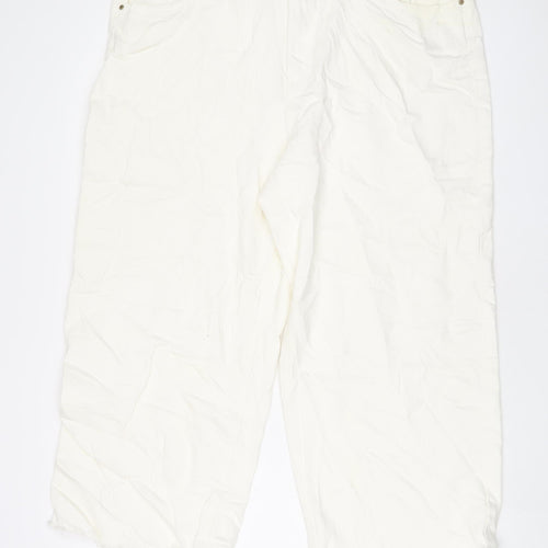 Marks and Spencer Womens Ivory Cotton Wide-Leg Jeans Size 22 L26 in Regular Zip - Cropped