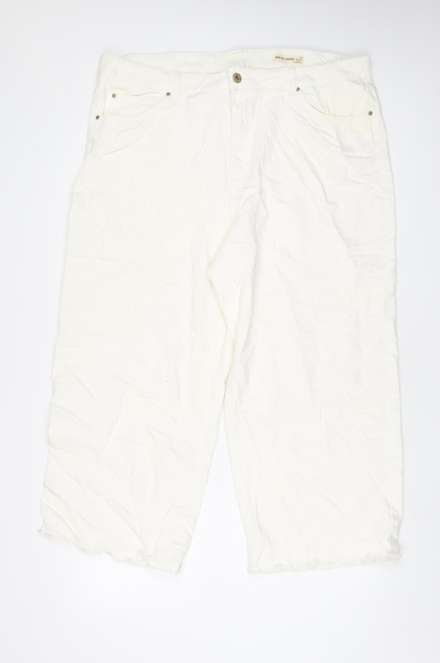 Marks and Spencer Womens Ivory Cotton Wide-Leg Jeans Size 22 L26 in Regular Zip - Cropped