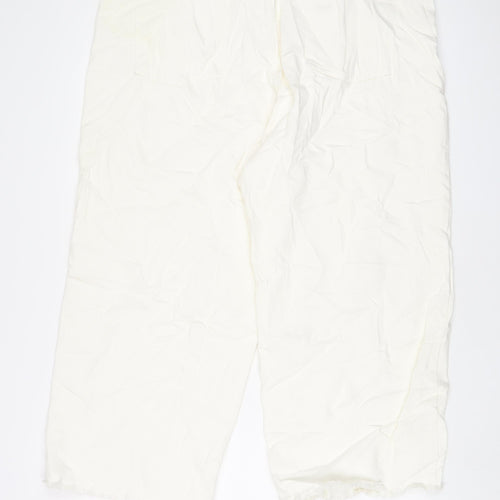 Marks and Spencer Womens Ivory Cotton Wide-Leg Jeans Size 22 L26 in Regular Zip - Cropped