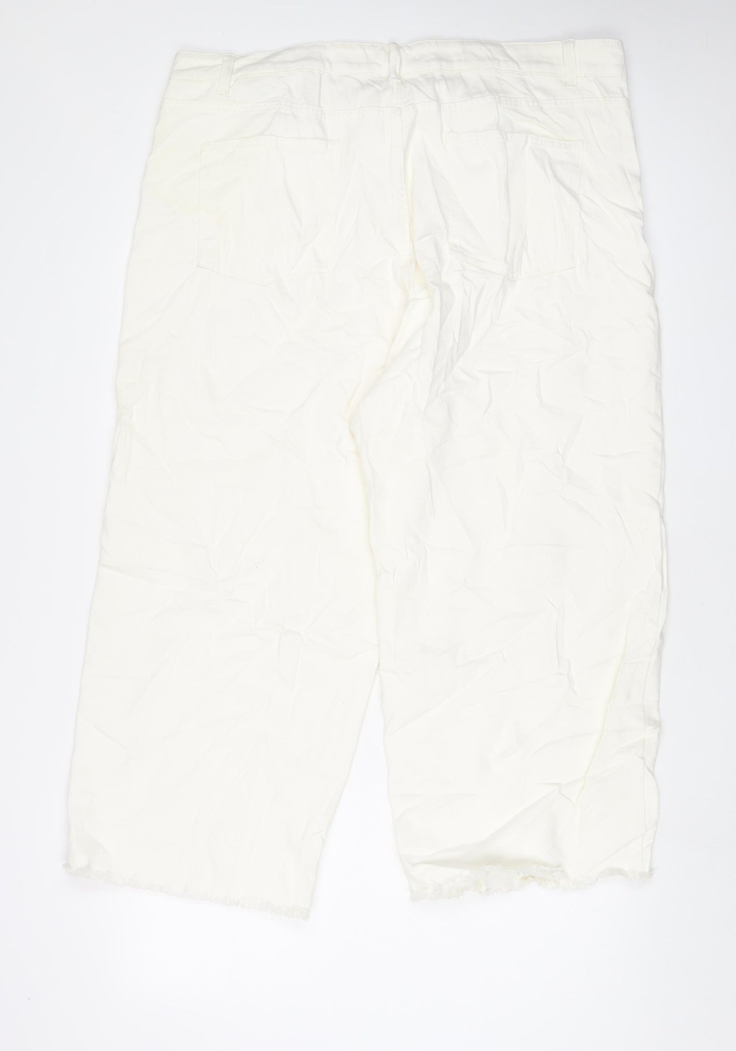 Marks and Spencer Womens Ivory Cotton Wide-Leg Jeans Size 22 L26 in Regular Zip - Cropped