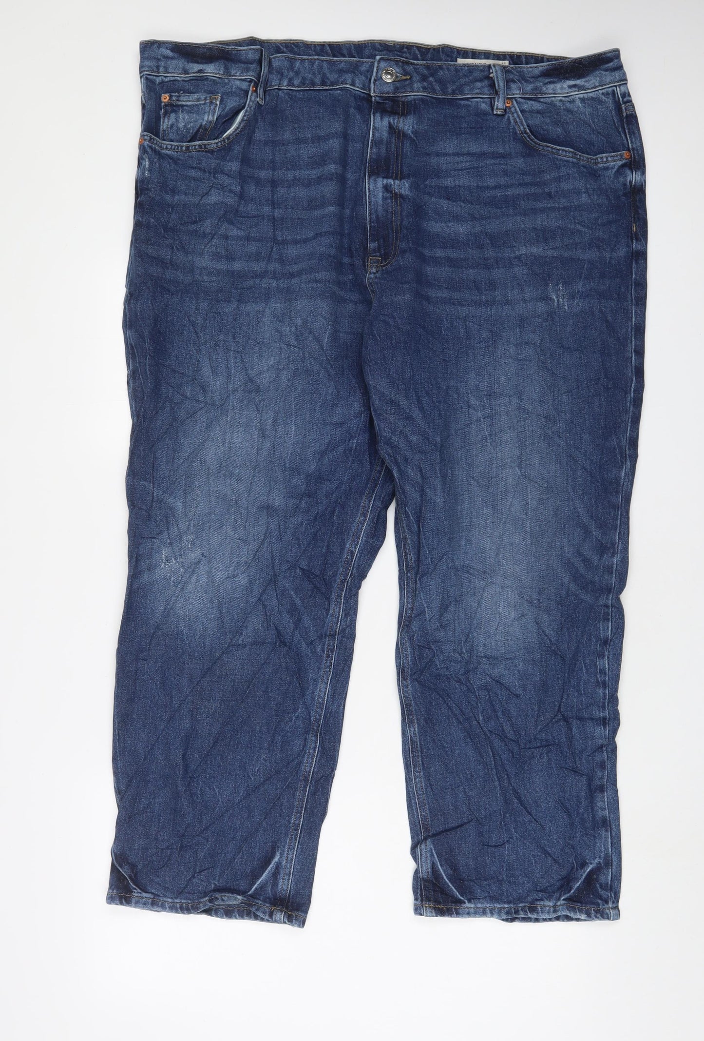Marks and Spencer Womens Blue Cotton Straight Jeans Size 24 L28 in Regular Zip