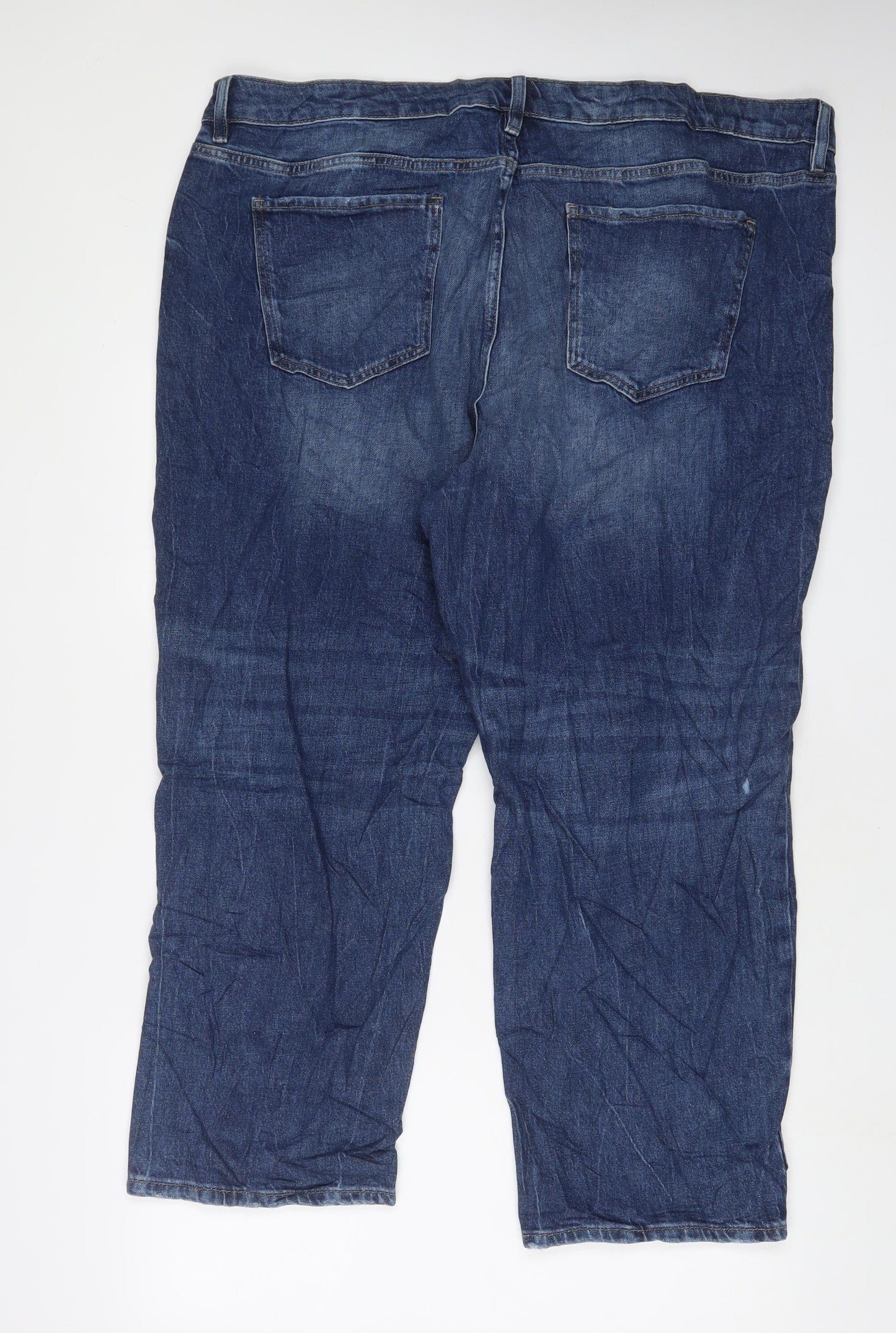 Marks and Spencer Womens Blue Cotton Straight Jeans Size 24 L28 in Regular Zip