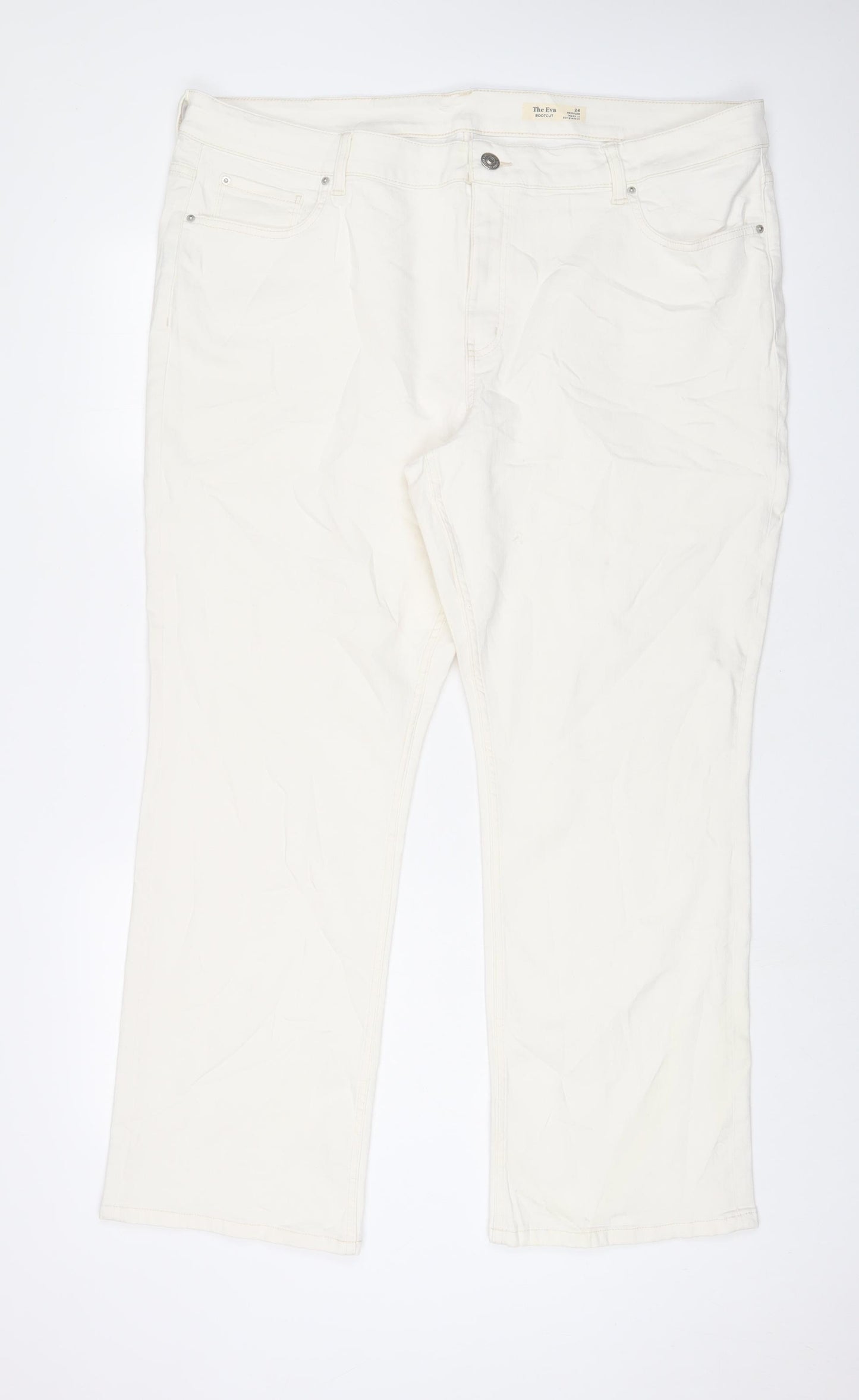 Marks and Spencer Womens White Cotton Bootcut Jeans Size 24 L30 in Regular Zip