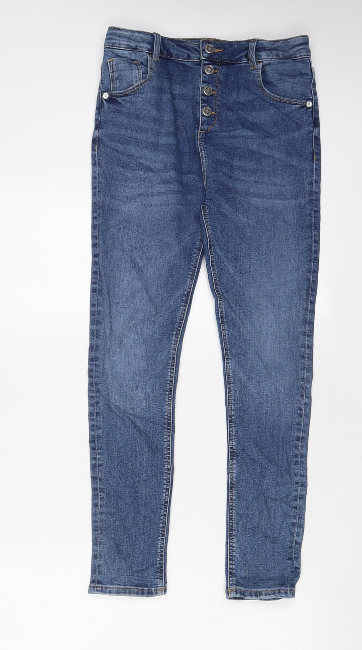 Marks and Spencer Girls Blue Cotton Skinny Jeans Size 12-13 Years L26 in Regular Button