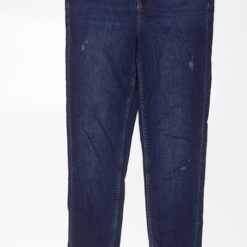 Marks and Spencer Womens Blue Cotton Skinny Jeans Size 10 L27 in Regular Zip